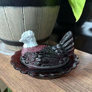 Mosser Amethyst Slag Hen On Best 6.5” White Head Amethyst Purple Body - READ